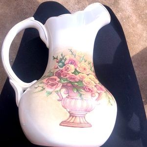 Belk Floral Pitcher Hand Painted Gold Trim